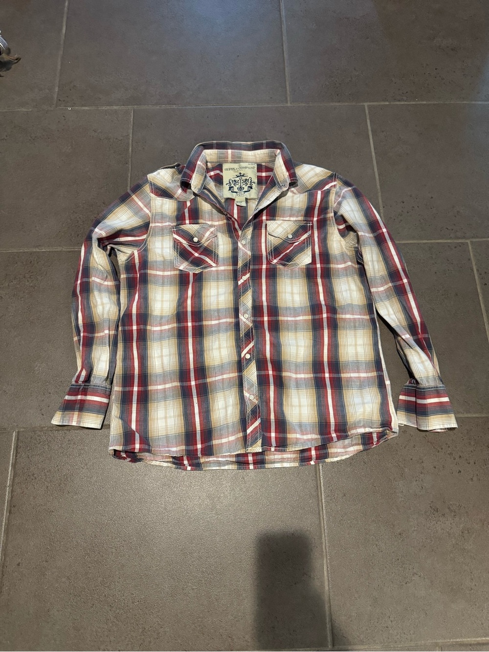 Men's Supply Company USA Plaid Button-Up Shirt Pearl Buttons- Red & White XL